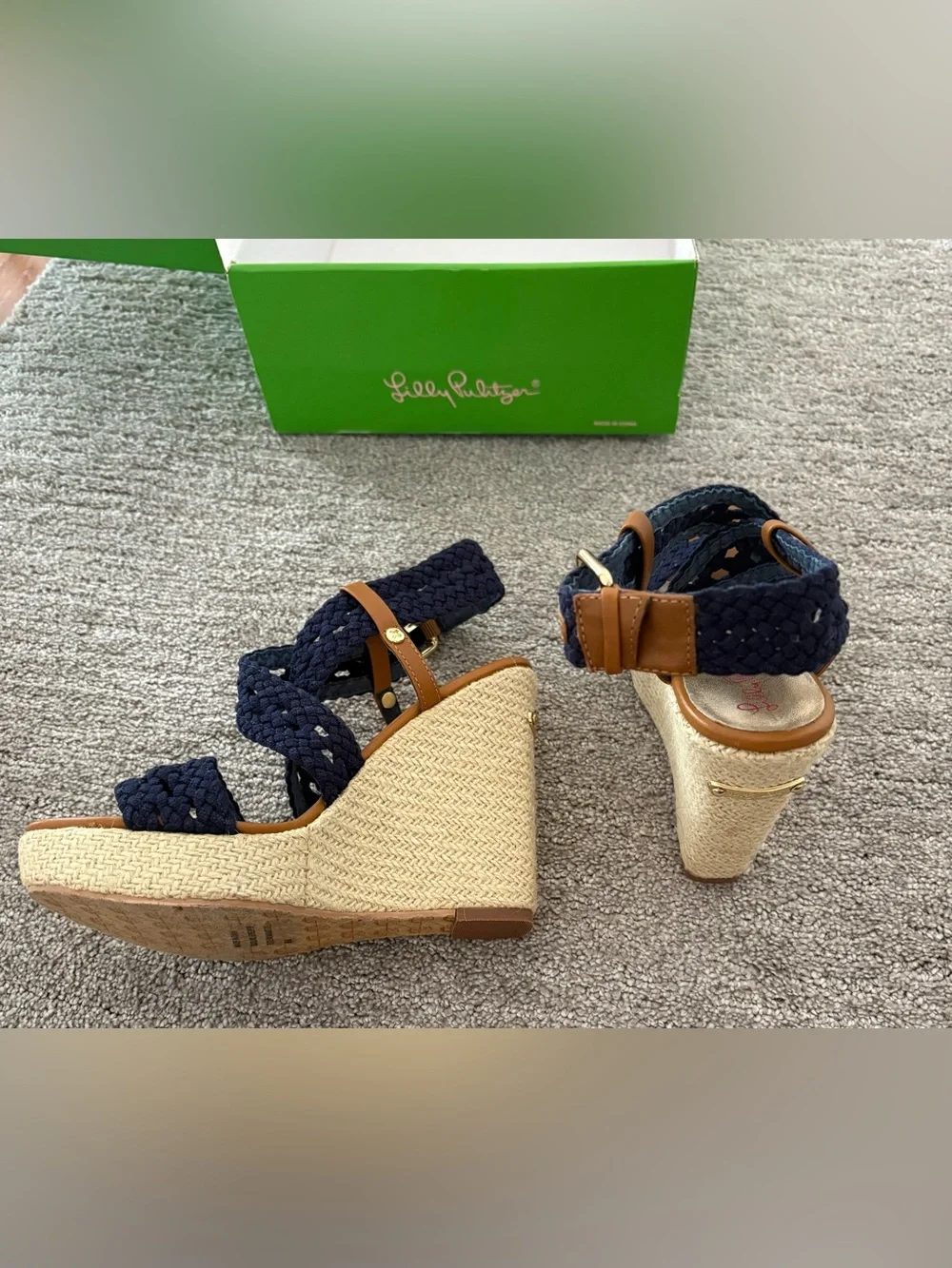 Lilly Pulitzer Navy Braided Wedge Sandals size 6